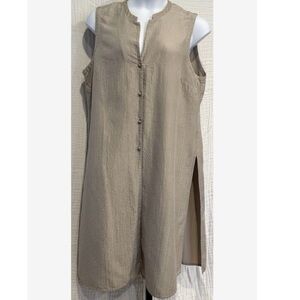 Eileen Fisher Sleeveless Tunic Tank Top Silk Blend Frog Button Slit Beige